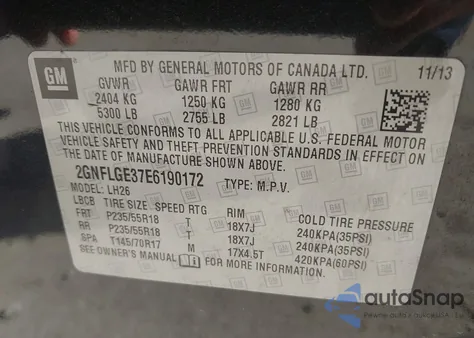 2014 Chevrolet Equinox 2Lt from USA, damaged, VIN 2GNFLGE37E6190172